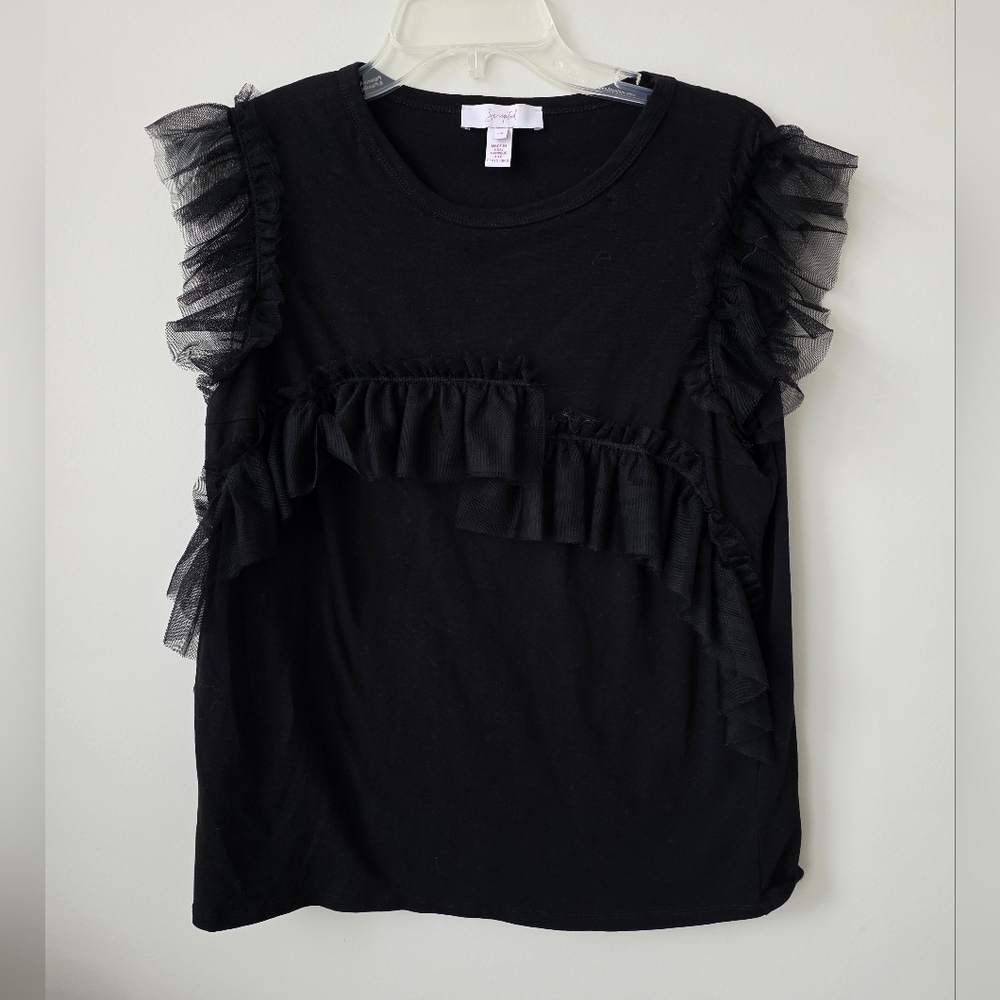SCRIPTED | Tulle Ruffles Shirt Top Black Cotton Sz LARGE
